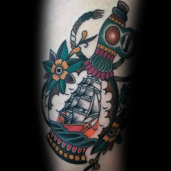 Ship In A Bottle Guys Traditional Forearm Tattoo Designs