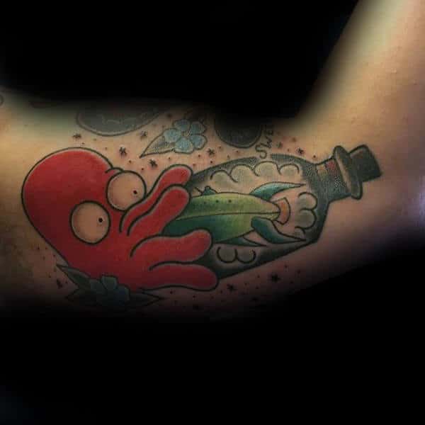 Ship In A Bottle Mens Futurama Arm Tattoo