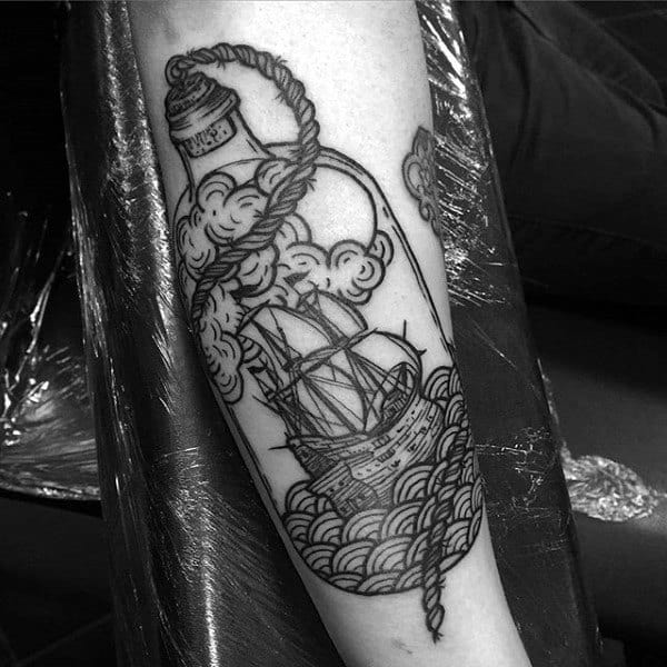 Ship In A Bottle Nautical Mens Inner Forearm Tattoo Inspiration