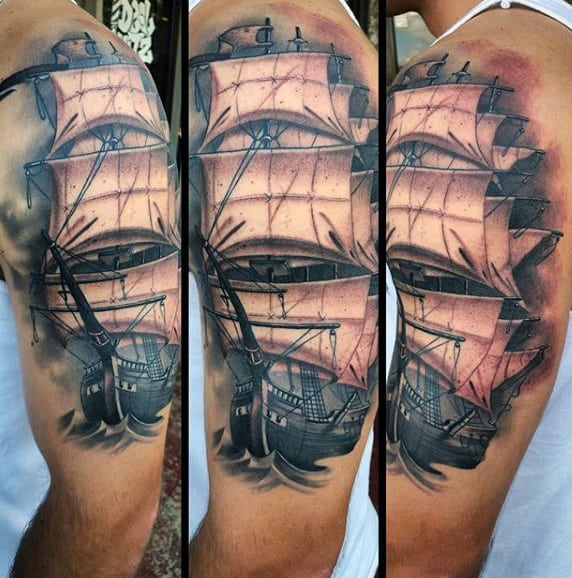 Ship Sleeve Tattoo For Males