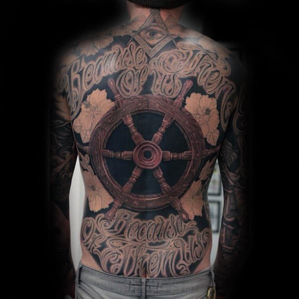 Ship Wheel Creative Mens Back Tattoos