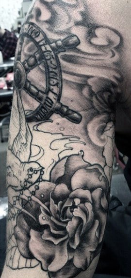 Ship Wheel Half Sleeve Tattoos For Men