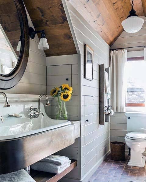 vintage shiplap cabinetry in bathroom