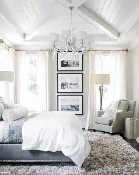 shiplap ceiling white master bedroom 