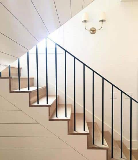 white shiplap stair trim 