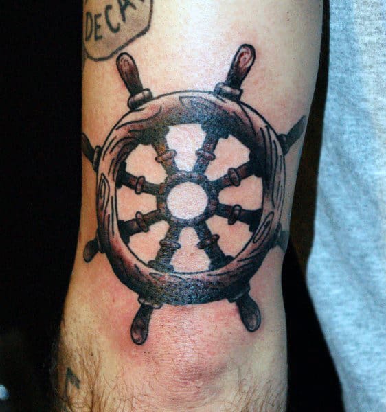 Ships Wheel And Anchor Tattoo For Men