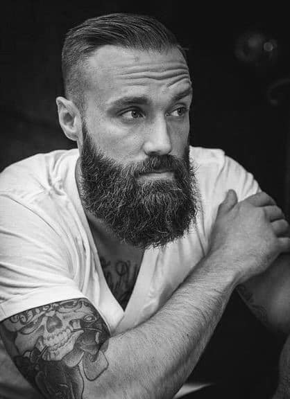 Short Fade Slicked Back Mens Hair With Beard