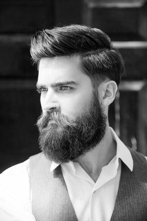 Classic side-parted undercut with a full beard