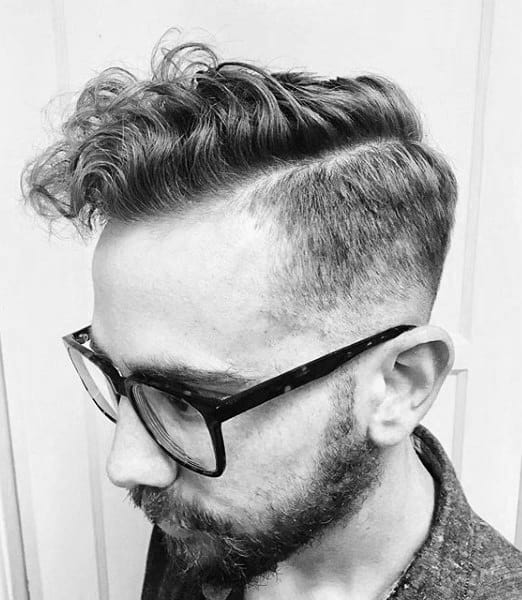 Short Length Mens Curly Fade Comb Over Haircut Taper