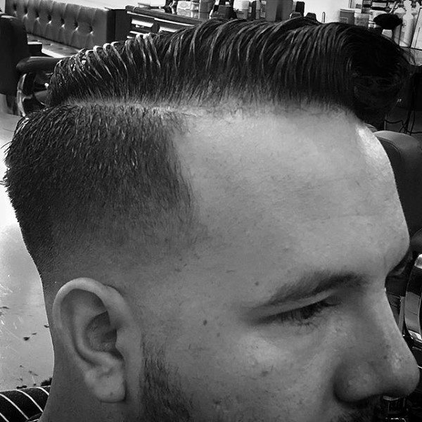 Short Length Mens Hairstyle Comb Over With Fade