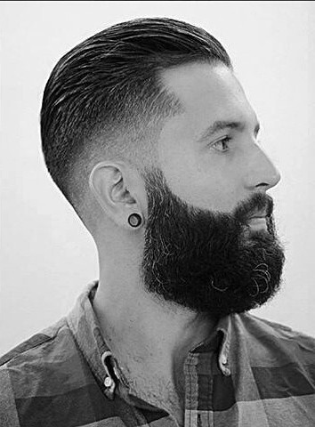 Short Length Slicked Back Hair For Guys With Skin Fade