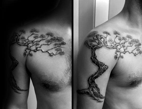 Shoulder And Arm Bonsai Tree Guys Tattoos