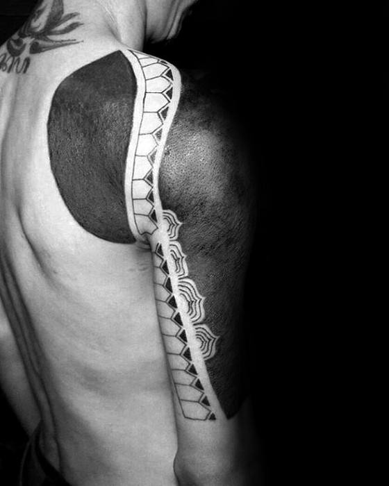 Shoulder And Half Sleeve All Black Tattoos For Guys