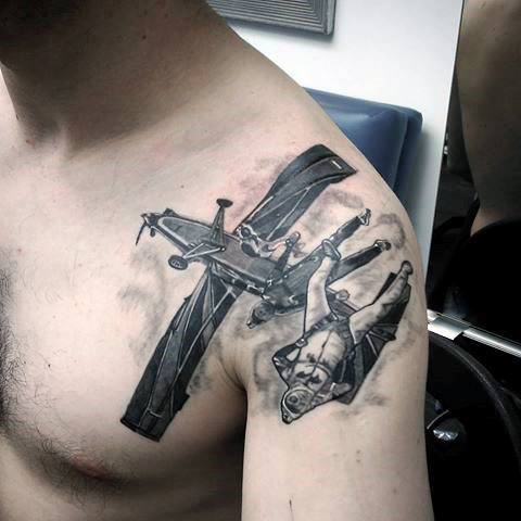 Shoulder Arm Mens Parachute Tattoo Design Inspiration