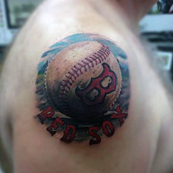 Shoulder Baseball Boston Red Sox Tattoo Designs For Males