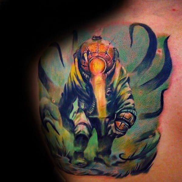 Shoulder Blade Back Guys Tattoo Ideas Diver Designs