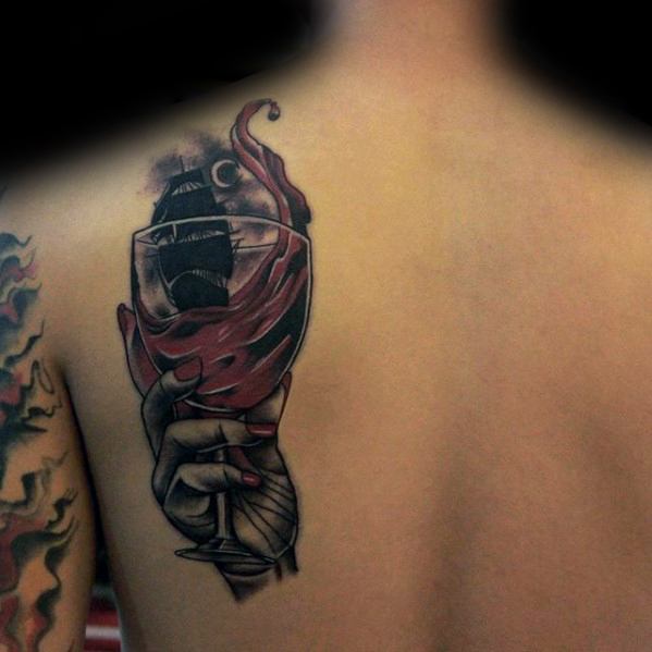 Shoulder Blade Back Guys Tattoos With Wine Design