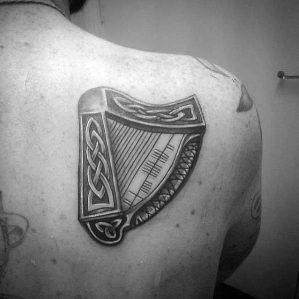 Shoulder Blade Harp Irish Guys Tattoo Designs