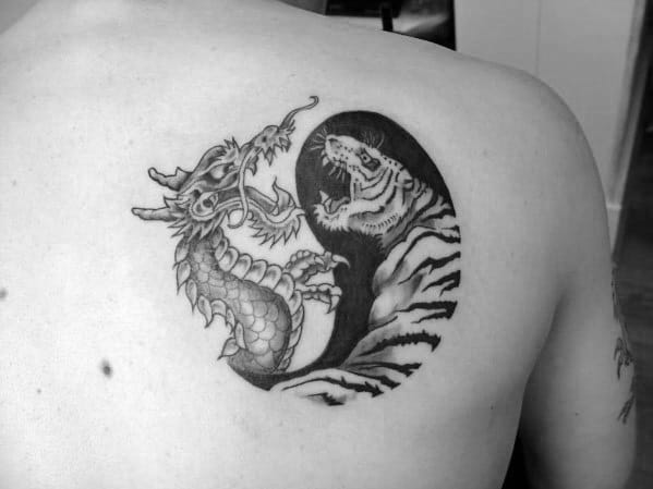 Shoulder Blade Male Tiger Dragon Tattoo Ideas