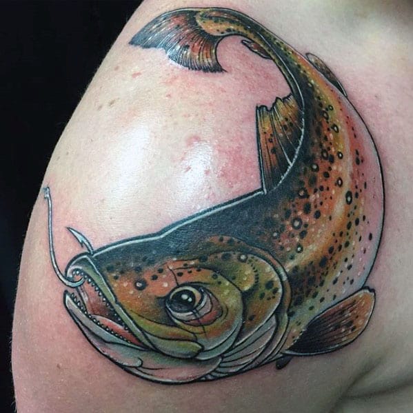Shoulder Cap Mens Trout Tattoo
