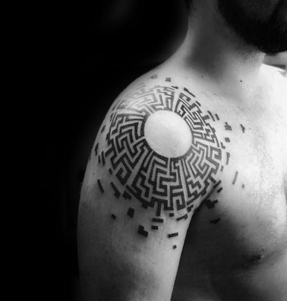 Shoulder Circle Mens Tattoo Maze Design