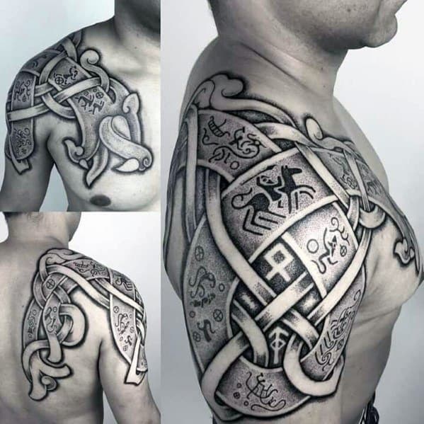 Shoulder Dotwork Norse Guys Tattoo Ideas Great Designs