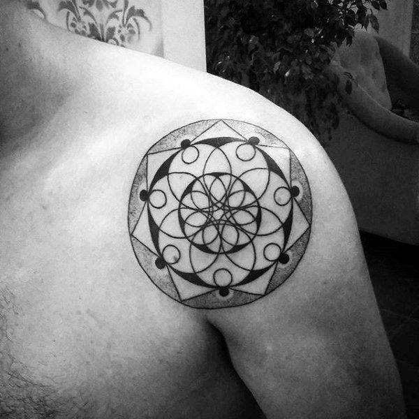 Shoulder Floral Geometric Circle Male Tattoo Ideas