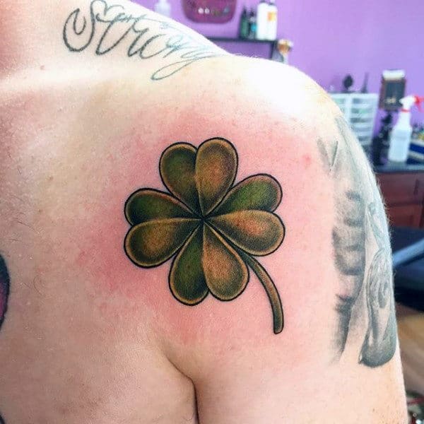 Shoulder Four Leaf Clover Mens Traditional Tattoo