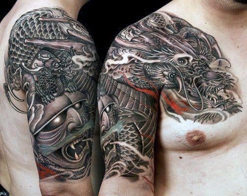 Shoulder Japanese Samurai Tattoo Designs For Men