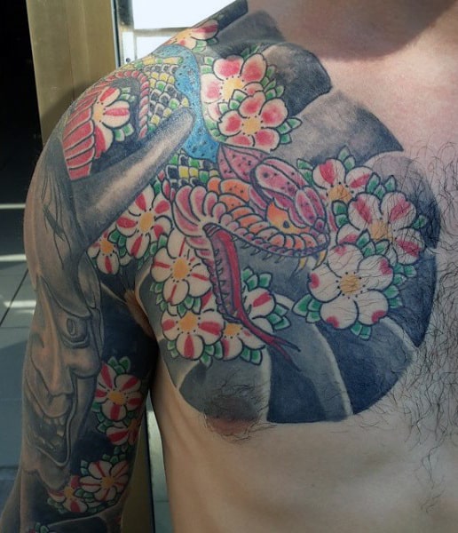 Shoulder Japanese Snake Tattoo For Men