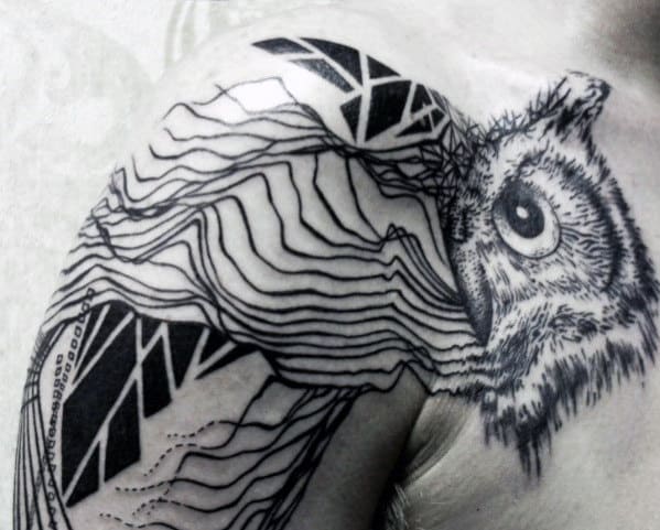Shoulder Lines Geometric Owl Mens Tattoo Design