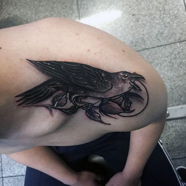 Shoulder Male Crow Tattoo Designs