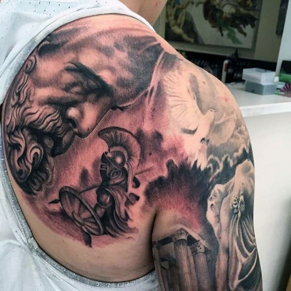 Shoulder Male Greek Warrior Tattoos