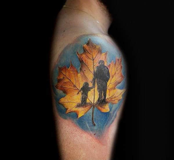 Shoulder Male Maple Leaf Father And Son Tattoos