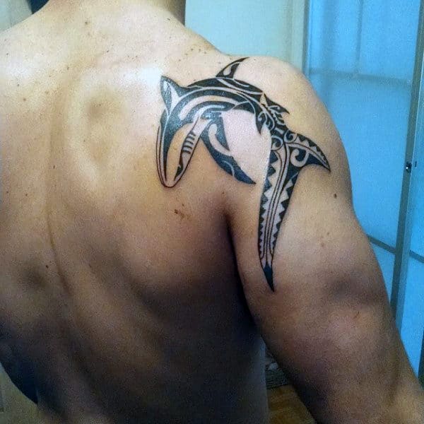 Shoulder Male Tribal Shark Tattoo Inspiration