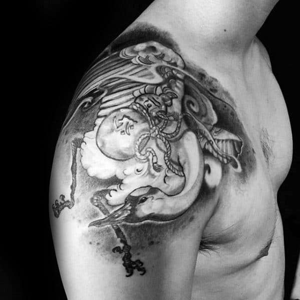 Shoulder Mens Chinese Crane Tattoo