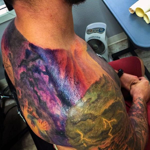 Shoulder Mens Cloudy Sky Tattoo Watercolor Tattoos