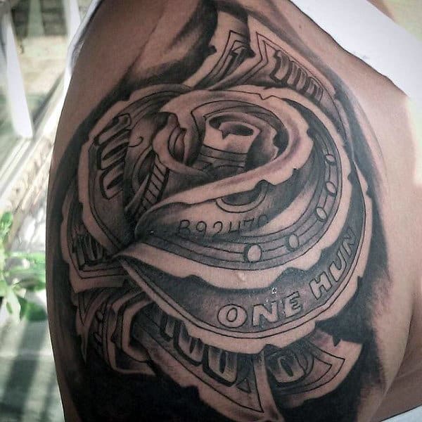 Shoulder Money Rose Tattoos For Guys