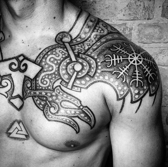 Shoulder Norse Male Helm Of Awe Tattoo Designs
