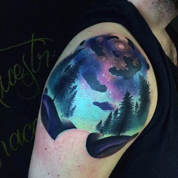 Shoulder Northern Lights Male Tattoos