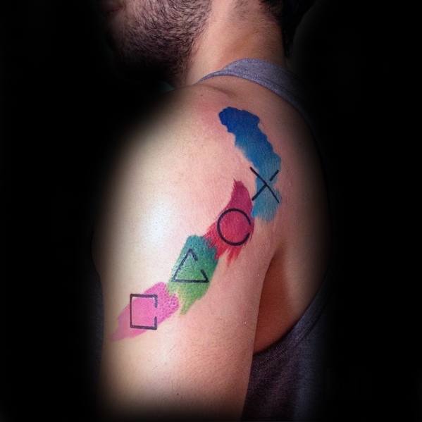 Shoulder Watercolor Guys Tattoo Ideas Playstation Designs