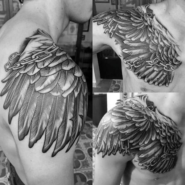 Shoulder Wings Chain Tattoos On Man