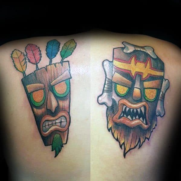 Shoulders And Back Mens Crash Bandicoot Tattoo Design Ideas