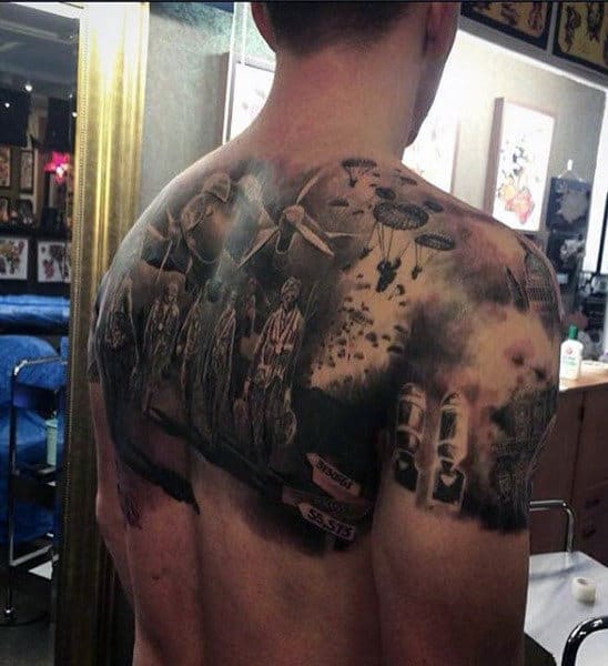 Shoulders And Back Ww2 Guys Tattoo