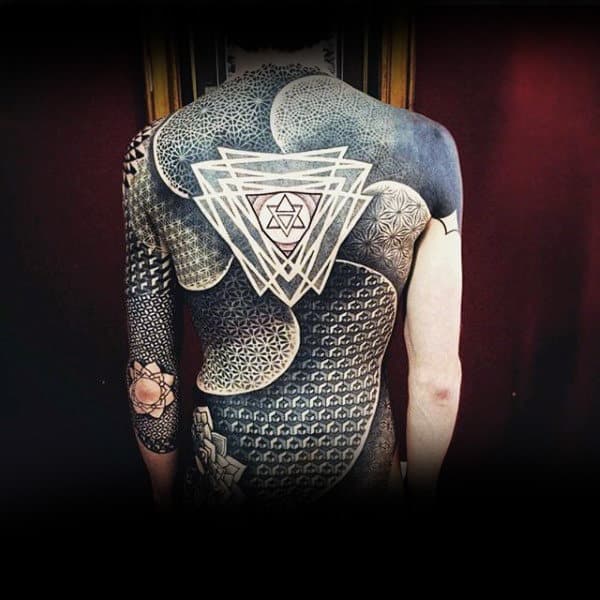 Sick Geometrical Triangular Tattoo Male Full Back