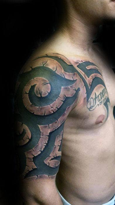 Sick Mens Manly 3d Stone Tribal Tattoo On Arm