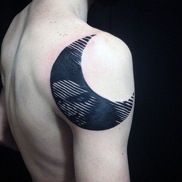 Sick Moon Tattoo Male Shoulders