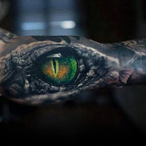 Sick Reptile Green Eye Tattoo Male Forearms