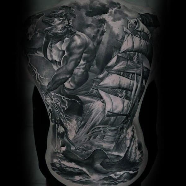 Sick Rough Seas Tattoo Mens Full Back