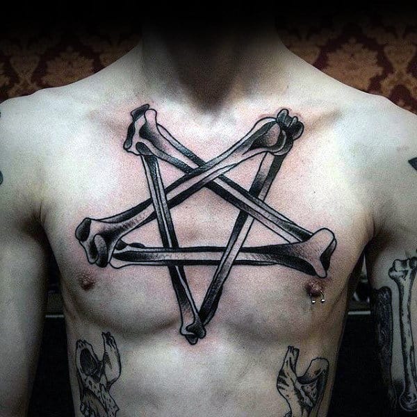 Sick Star Made Of Bone Tattoo Male Chest